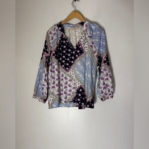 Loft Medium Puff Sleeve Linen‎ Blend Top Patch Print